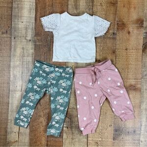Girls 6-9 M Lace Sleeve Top Leggings Sweatpants Outfit Set Polka Dots Floral